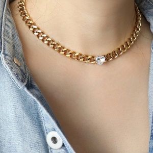 Gold Cuban Link Crystal Choker Necklace